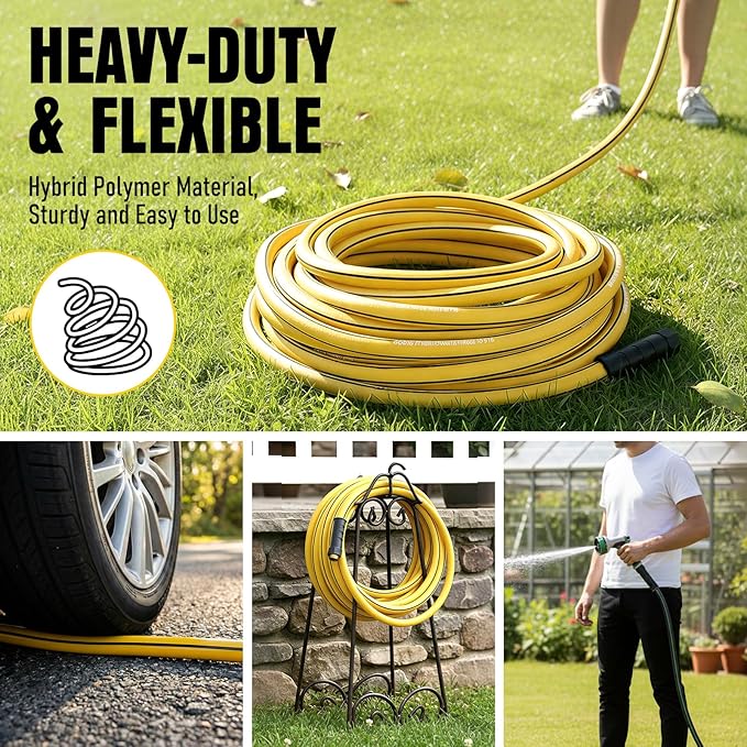 Garden Hose 35 ft x 5/8" with Nozzle, Water Hose Heavy Duty Flexible, Lightweight Kink-less Hybrid Hose with Swivel Handle, Male to Female Fittings