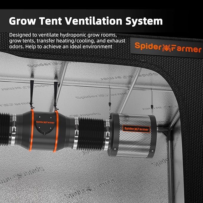 Spider Farmer 6 Inch Carbon Filter for Grow Tent Odor Control | Made with Australian virgin charcoal, includes pre-filter and reversible flange for inline duct fan and hydroponics
