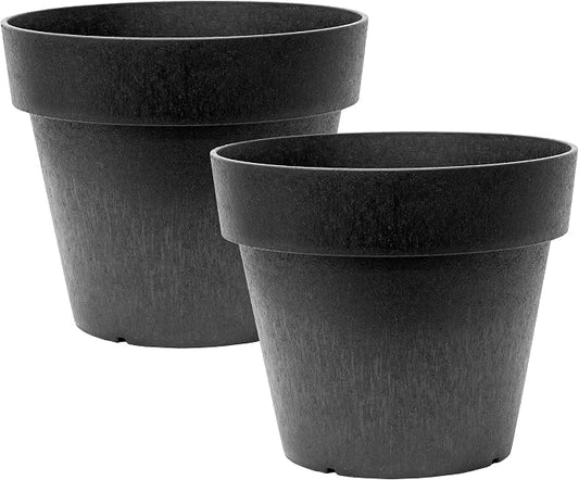 Tierra Verde 2-Pack Indoor & Outdoor Self-Watering Round Planter Pots, Baritone, 18" x 16", Black - Decorative Planting Containers for Plants and Flowers - Gardening and Flowering Accessories