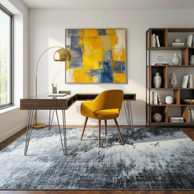 6x9 Large Abstract Watercolor Gradient Area Rug Machine Washable | Low Pile Non-Slip Non-Shedding Aesthetic Carpet for Living Room, Dining Room, Office, Mid-Century Modern Home Decor