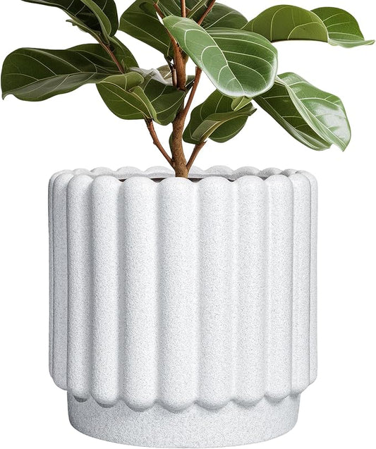 Ceramicfor Ceramic Flower Pot, 12 Inch, White | Fluted Design, Drainage Hole, Indoor Outdoor, Modern Round, Plant Lover Gift