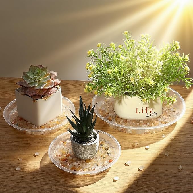 5 Pack 7 Inch Clear Plastic Plant Saucers for Indoors, Durable Plant Trays for Pots and Plant Water Catcher Tray with No Holes, Reusable Plastic Trays for Plants (7''-5Pack)