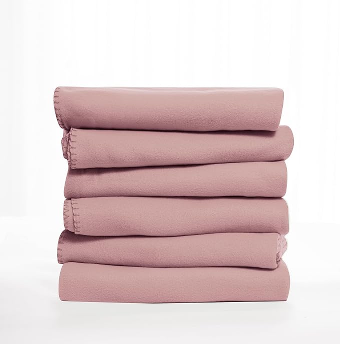 Fleece Throw Blanket Set Bulk for Travel Kids Outdoor Wedding Pet (Pink, Pack of 6 50x60 Inches)