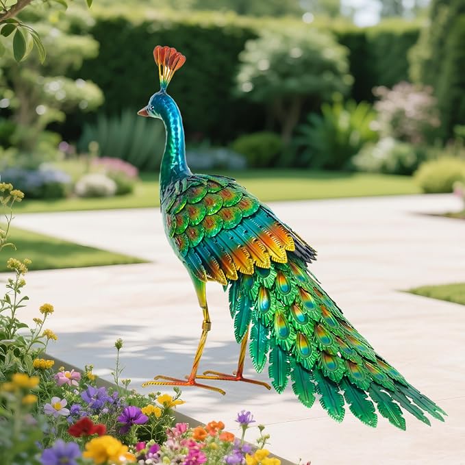 chisheen Metal Peacock Statue Garden Decor Yard Art Sculpture Gift for Women(Green)