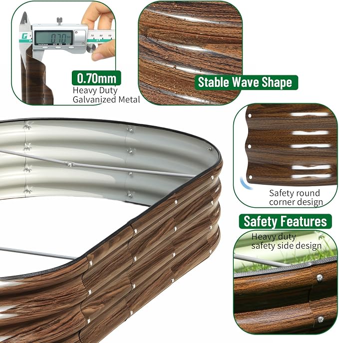 SnugNiture 2 Pcs 6x3x1ft Oval Metal Raised Garden Bed for Vegetables, Brown