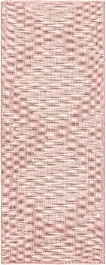 Unique Loom Outdoor Modern Collection Area Rug - Tambor (2' x 5' 1" Runner, Pink/ Ivory)