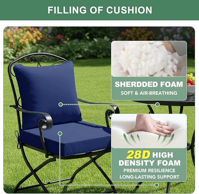 Summsun Patio Chair Cushion Set with Removable Cover, Waterproof Backrest and Seat Cushion Set Replacement for Outdoor Furniture, 19 x 19 Inch, Navy, Set of 4