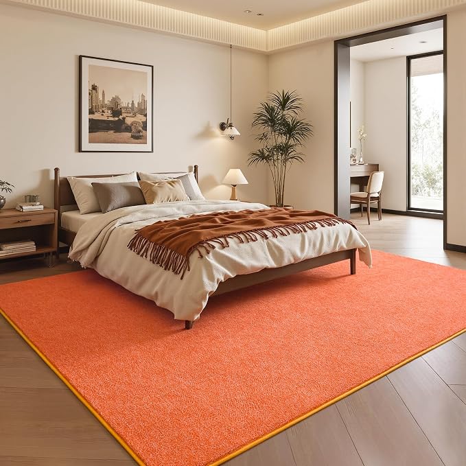 Chicrug Modern 6x9 Memory Foam Area Rugs for Bedroom Living Room | Low-pile Carpet Rug for Kids Playroom, Floor Rug for Bedside Dorm Dining Room Home Decor, Orange and White