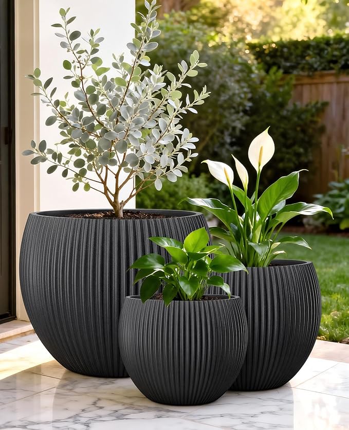 homenote Flower Pots 14.5/12/9.7 Inch,Large Plant Pots Indoor with Drainage,Plastic Pots for Plants,Garden Pots for Outdoor,Large Planters for Indoor Plants,Big Plastic Planter(3 Pcs)