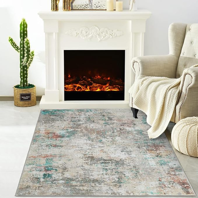 ROYHOME Modern Abstract 2x3 Area Rug Non Slip, Colorful | Non Shedding Low Pile Stain Resistant Rug for Entryway Kitchen Bedroom