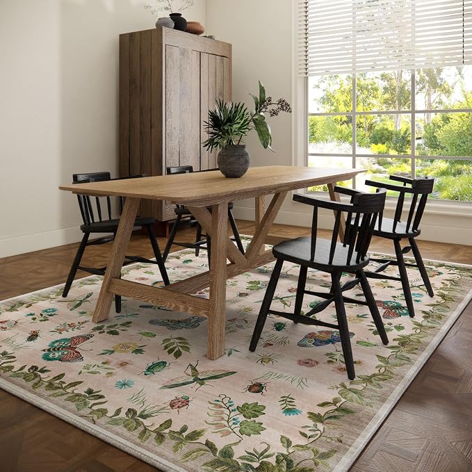 Machine Washable Rugs for Living Room: 6x9 Area Rugs Bedroom Rug Stain Resistant Non Slip Low Pile Soft Lightweight Carpet for Kitchen Dining Room Nursery Kids Room Home Office Farmhouse