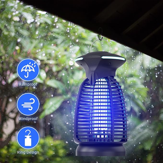 Electric Bug Zapper Outdoor, 4200V Mosquito Zapper with 20W UV Light, Plug-in Insect Killer with Removable Tray, Hanging Fly Trap for Patio, Porch, Backyard, Garage and Indoor Use