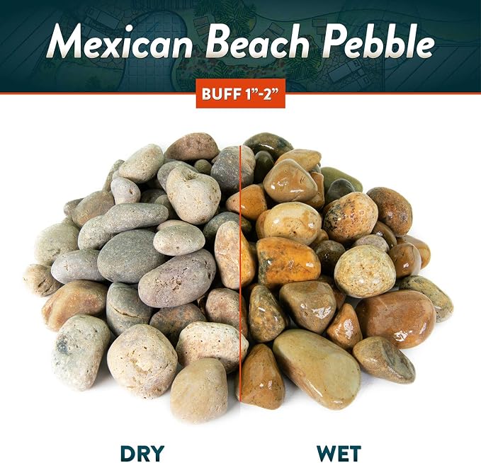 Mexican Beach Pebbles | 2000 Pounds of Smooth Unpolished Stones | Hand-Picked, Premium Pebbles for Garden and Landscape Design | Buff, 2 Inch - 3 Inch