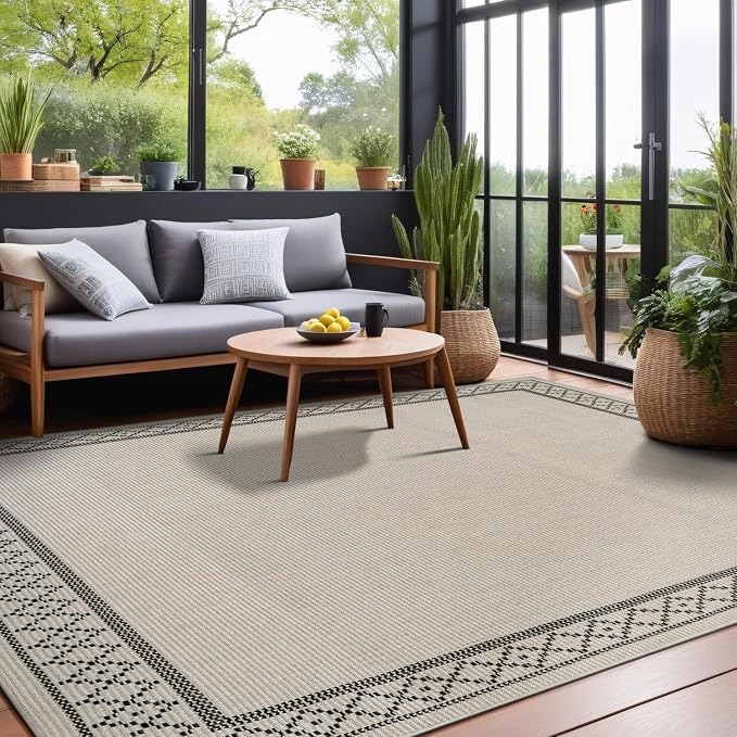 Luul Home Easy Jute Rugs 8x10 Frame Bone Color Living Room Indoor Outdoor Area Rug for Patio and Kitchen Rug High Traffic Washable Easy to Clean Solid Boho Woven Design Carpet (8 x 10)