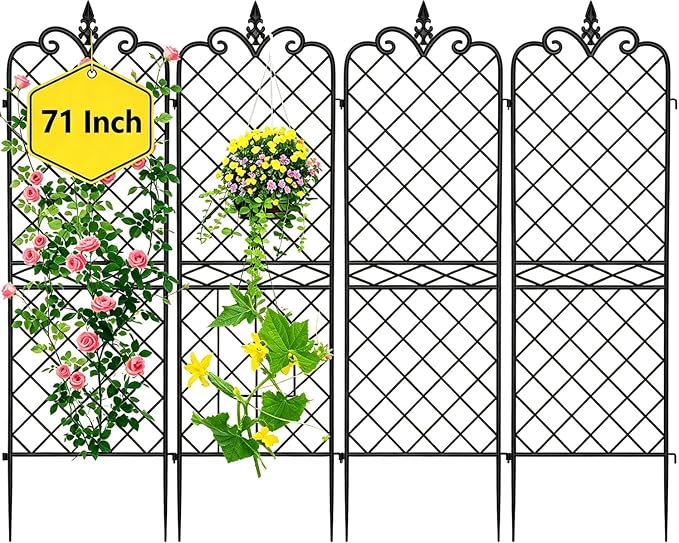 Amagabeli Garden Home 4 Pack Trellis for Climbing Plants Outdoor 72”x21” Heavy Duty Rustproof Wall Metal Decoration Large Trellis for Potted Plants Support Trellis for Roses Vegetable Black