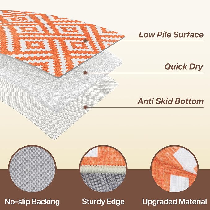 GENIMO Outdoor Rug for Patio Clearance, 3'x5' Indoor Area Rug, Waterproof Reversible Fall Doormat, Outside Camping Carpet for Porch, Living Room, Balcony, Deck, Bedroom, Picnic, White Orange