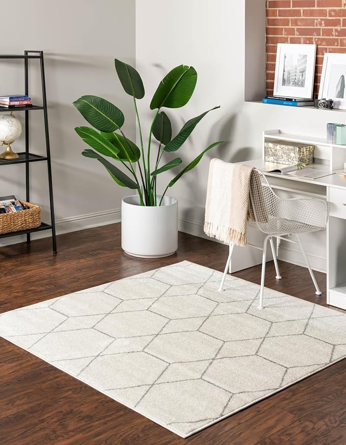 Unique Loom Trellis Frieze Collection Area Rug - Geometric (4' 1" Square, Ivory/ Gray)