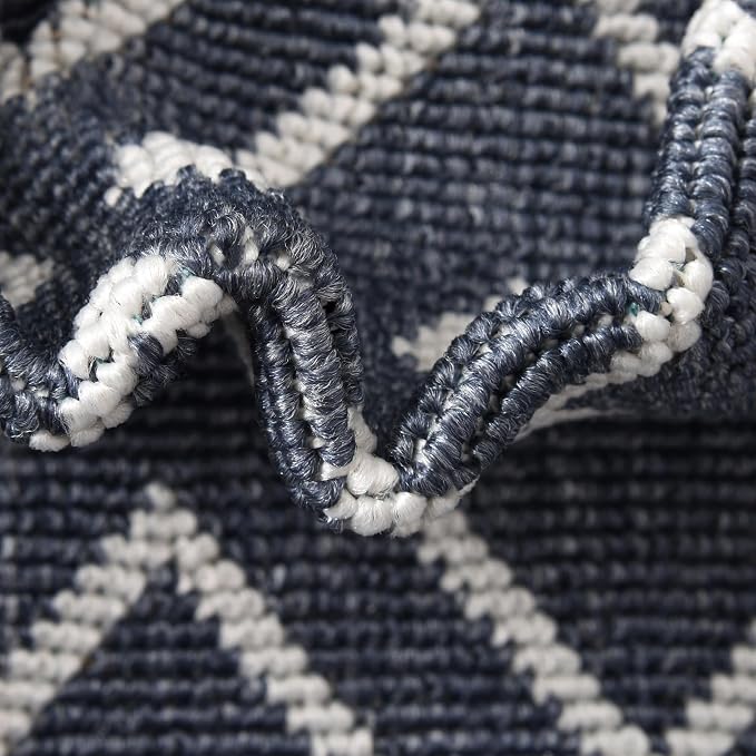 Unique Loom Outdoor Trellis Collection Area Rug - Kafes (5' 3" x 8' Oval, Navy Blue/ Ivory)