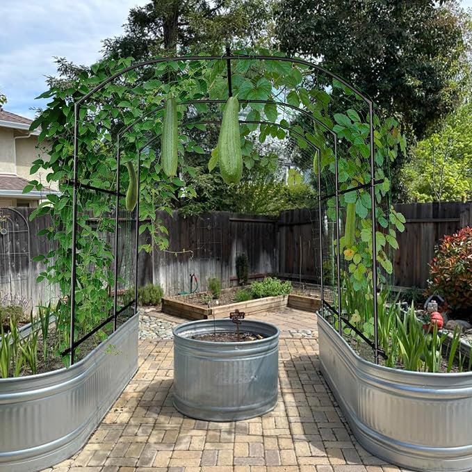 DoCred Large Garden Arch Trellis for Climbing Plants, 87'' H x 75'' L x 71'' W Outdoor Grape Vine Trellis Arch Arbor Gazebo, Grape Trellis for Climbing Plants, Courtyard and Garden Decoration, Black