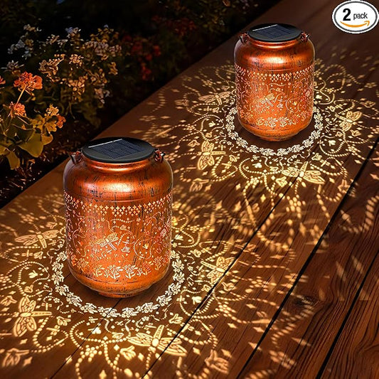 2Pack Dragonfly Solar Lanterns Outdoor Waterproof Garden Decor Birthday Gifts for Women Metal Hanging Solar Lights for Yard Patio Lawn Backyard Butterfly Gardening Gifts for Mom Grandma