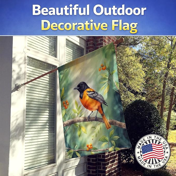Caroline's Treasures Maryland Baltimore Oriole House Flag Large Porch Sleeve Pole Decorative Outside Yard Banner Artwork Wall Hanging, Polyester, House Size, Multicolor