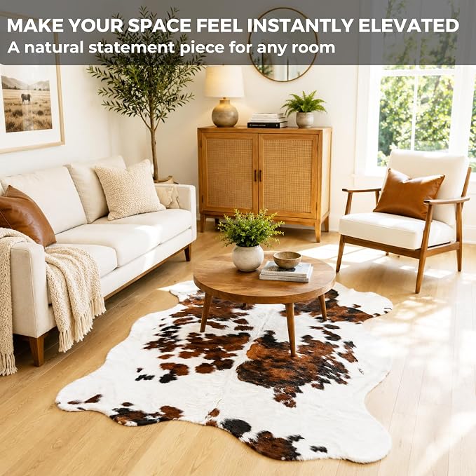 rodeo Genuine Cowhide Rug - Real Cow Hide Rug Large for Living Room & Bedroom - Western Rugs for a Natural Western Home Decor Ambiance - Rustic Cow Print Carpet Decor - 5x6 ft, Tricolor