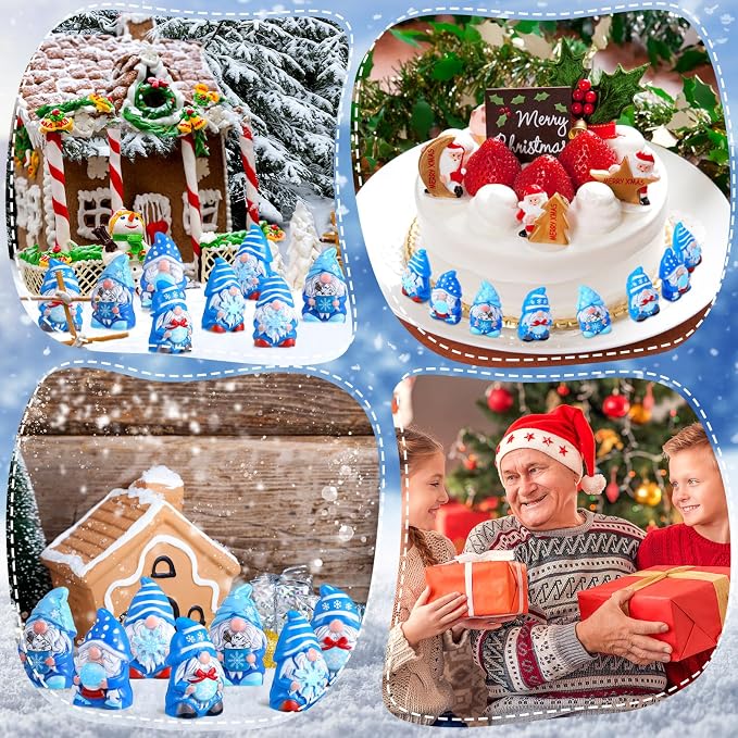 Yaomiao 40 Pcs Mini Resin Winter Gnomes Figurines Winter Snowflake Gnomes Statues Snowflake White and Blue Gnome Figures Table Decor for Holiday Festive Home Kitchen Tiered Tray