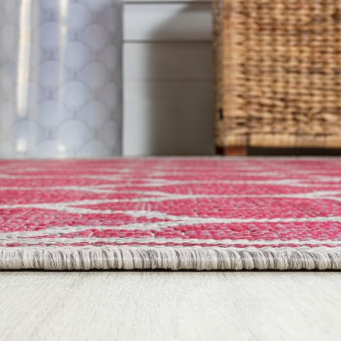 JONATHAN Y Moroccan Trellis Indoor Outdoor Square Area Rug 5X5 Fuchsia/Light Gray, Trebol Textured Weave for Backyard, Patio, Porch, Easy-Cleaning, Pet-Friendly, Non-Shedding (SMB109H-5SQ)