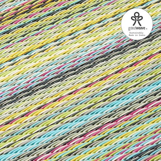 Fab Habitat Outdoor Rug - Waterproof, Fade Resistant, Crease-Free - Premium Recycled Plastic - Striped - Porch, Deck, Balcony, Mudroom, Laundry Room, Patio - Cancun - Candy - 3 x 5 ft