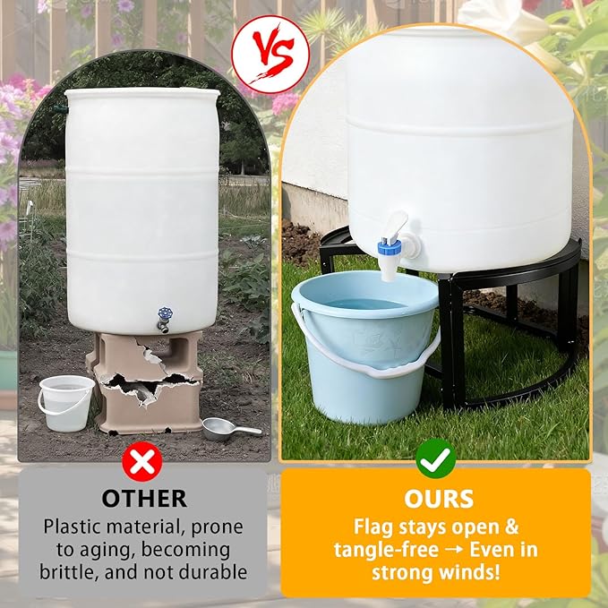 Stainless Steel Rain Barrel Stand - Fits 45/50/55 Gallon Tanks, Heavy Duty Water Collection Base.