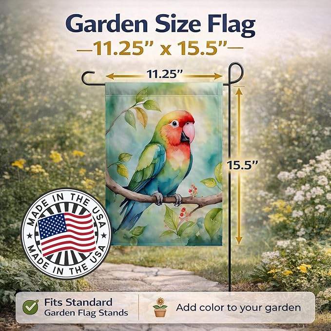 Caroline's Treasures Lovebird Garden Flag Mailbox Flag Decorative Yard Flag Banner Outside Patio Artwork Yard Flower Beds, Garden Size, Multicolor