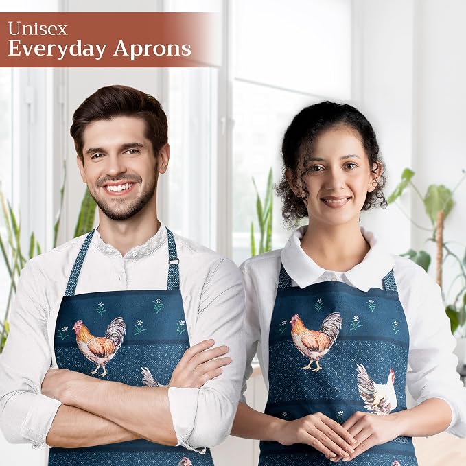 Maison d' Hermine Aprons for women with Pocket 100% Cotton (27.50"x31.50") | Adjustable Neck Strap & long ties Apron Men Chef Wedding Cooking Gardening Server Maid