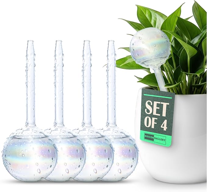 Clear Plant Watering Globes Set of 4 - Small Self Watering Globes for Indoor & Outdoor Plants - Automatic Glass Watering Bulbs for Daily Use, Plant Watering Devices