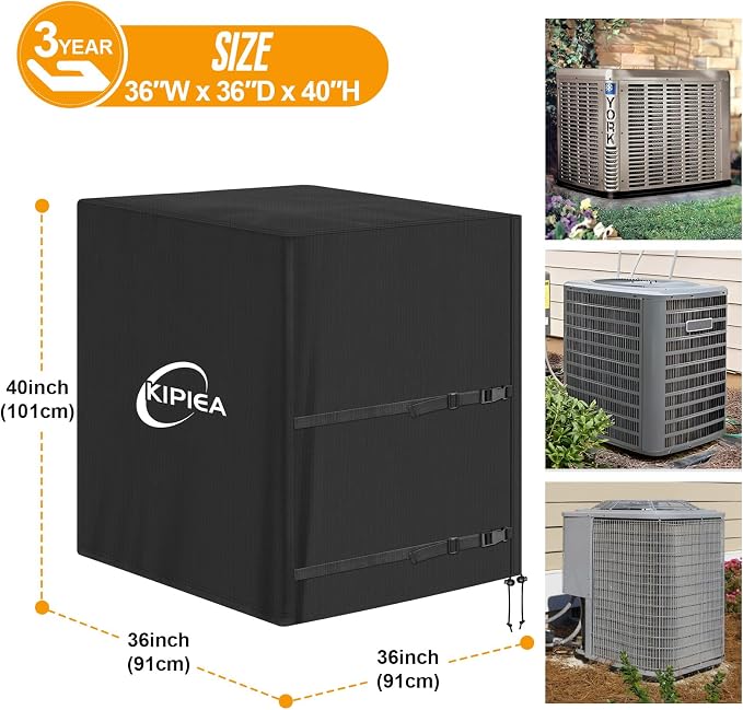 Kipiea Heavy Duty Air Conditioner Cover for Outside Units, Windproof, Anti-UV, Tear & Fade Resistant AC Cover for Winter (36" W x 36" D x 40" H)