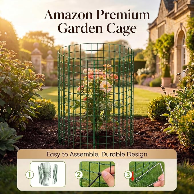 15 Packs Plant Protectors from Animals, 45Pcs 12"x 16" Large Metal Wire Mesh Garden Plant Cages for Outdoor Gardening, Chicken Wire Cloche Plant Cages for Rabbits with Zip Ties & Stakes(Green)