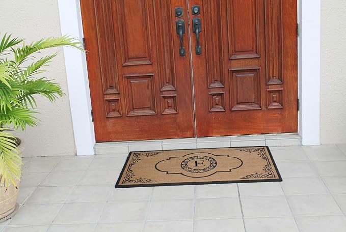 A1HC Natural Coir Monogrammed Doormat for Outside Entrance, Heavy Duty, Low Profile, Anti-Shed Treated Front Door Mat, Easy to Clean, Long Lasting Entryway Doormats - 30"x48"