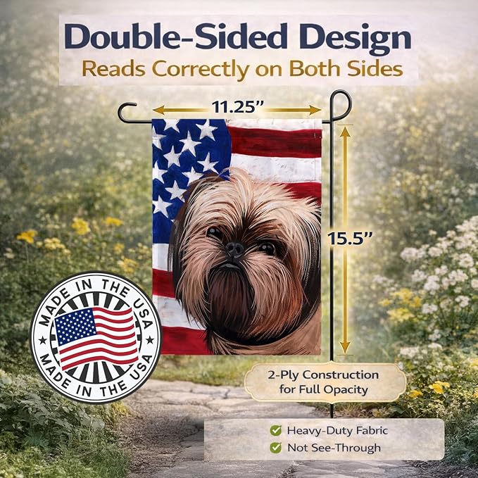 Caroline's Treasures CK6552GF Griffon Bruxellois Dog American Flag Garden Flag Mailbox Flag Decorative Yard Flag Banner Outside Patio Artwork Yard Flower Beds, Garden Size, Multicolor