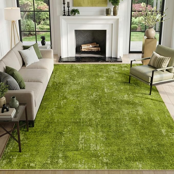 RELEANY Washable 8'x10' Abstract Area Rug for Living Room Grass Green | Carpet for Bedroom, Kitchen, Office, Hallway and Entryway, Printed Pattern, Non‑Slip, Soft, Stain‑Resistant, Easy to Clean