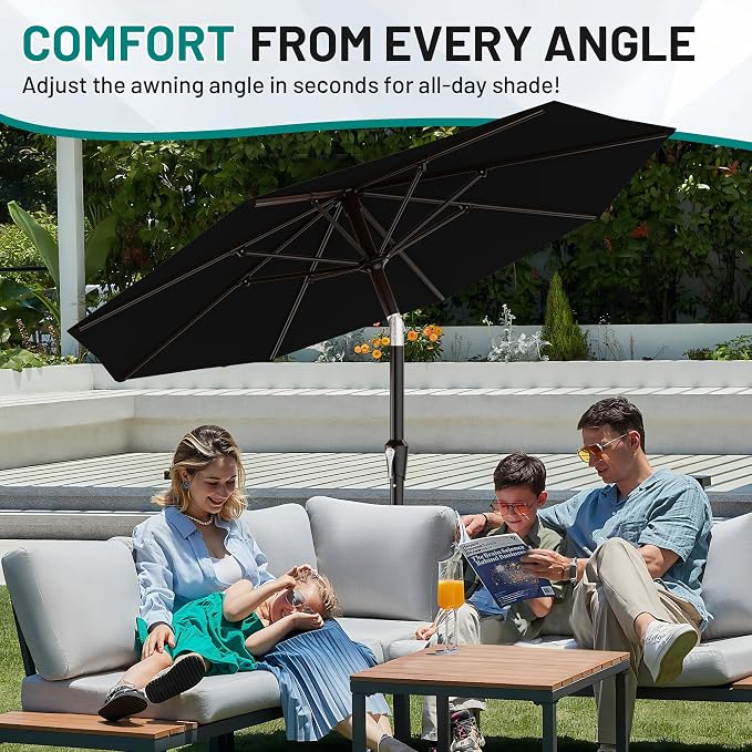 AreShark 10 FT Outdoor Patio Umbrella, Patio Table Umbrella with Push Button Tilt and Crank, Outdoor Patio Umbrellas with 8 Fiberglass Ribs, Patio Umbrellas for Market, Garden, Pool (Black)