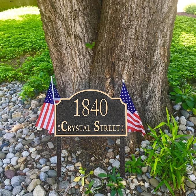 Personalized Address Sign LAWN MOUNTED - Custom House Number Sign Plaque,Address Plaque,House Address Numbers for Outside House Lawn,Yard,Ground,Garden,Drive Way Metal Free Standing with Stakes(Rose