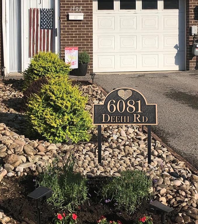 Address Sign Large LAWN MOUNTED - 12'' x 6.4'' Personalized Address Plaque,House Number Sign Plate for Yard,Lawn,Ground,Garden,Drive Way,House Address Numbers for Outside with 2 Metal Stakes