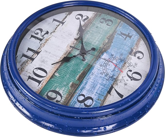 Large Outdoor Clock Waterproof with Thermometer Vintage Rustic Coastal Clock for Pool Garden Patio (16 Inch)