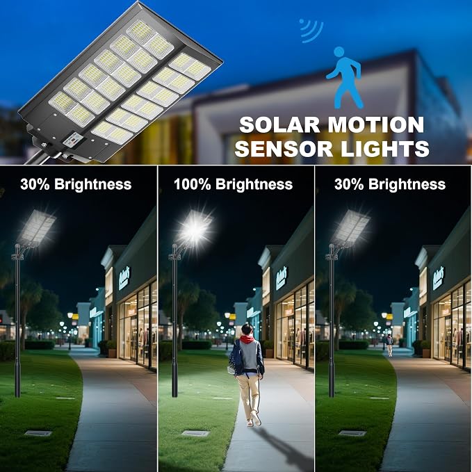 Solar Street Lights Outdoor Waterproof 9000W - LED Solar Powered Street Light Dusk to Dawn with Motion Sensor, Heavy Duty Large Outdoor Solar Lights for Commercial Parking Lot/Garden/Yard/Pathway