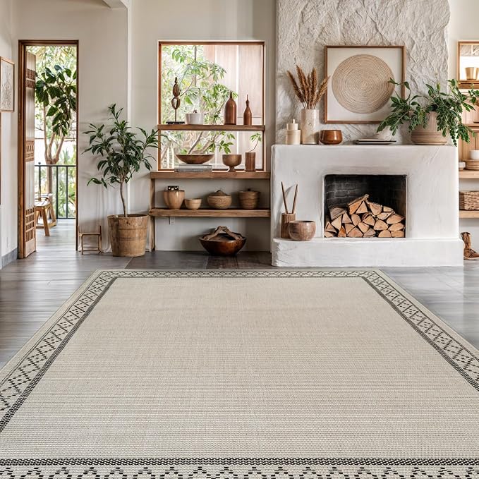 Luul Home Easy Jute Rugs 10x14 Frame Bone Color Living Room Indoor Outdoor Area Rug for Patio and Kitchen Rug High Traffic Washable Easy to Clean Solid Boho Woven Design Carpet (10 x 14)