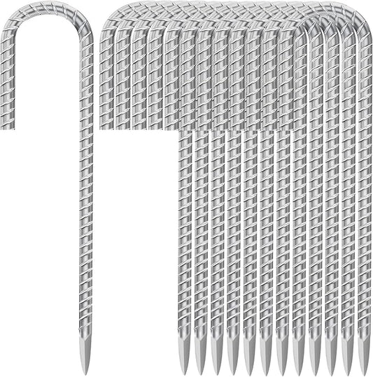 Besitu 12 Inch Ground Stakes Heavy Duty J Hook 30-Pack Metal Spikes Galvanized Ground Hooks Anchors Rebar Ground Stakes for Fence Tent Gazbo Bounce House and Outdoor Decorations Inflatables