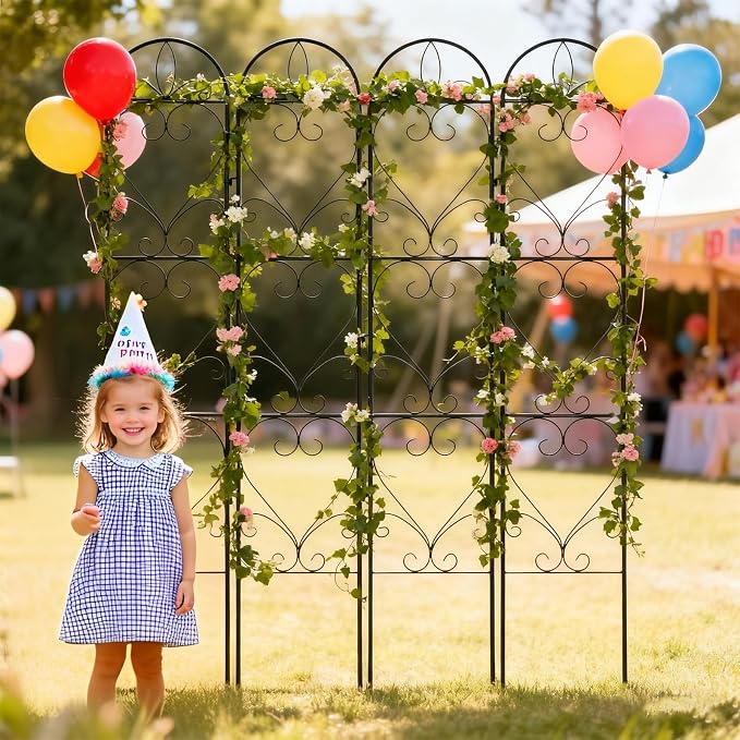4PCS Metal Garden Trellis for Climbing Plants Outdoor, Heavy-Duty Cucumber Tomato Trellis for Raised Garden Bed, Decorative Wrought Iron Trellis Arch for Wedding Party Decor