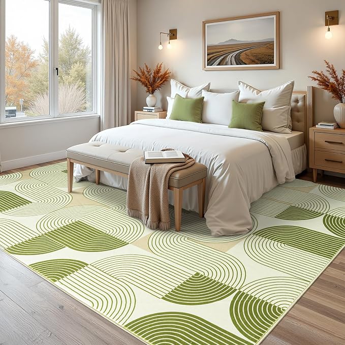 6x9 Area Rugs for Living Room Rug Washable, Non-Slip Modern Rug | Stain Resistant, Soft Carpet Indoor Floor Carpets for Entryway Bedroom Dining Room Kitchen and Home Office, Green
