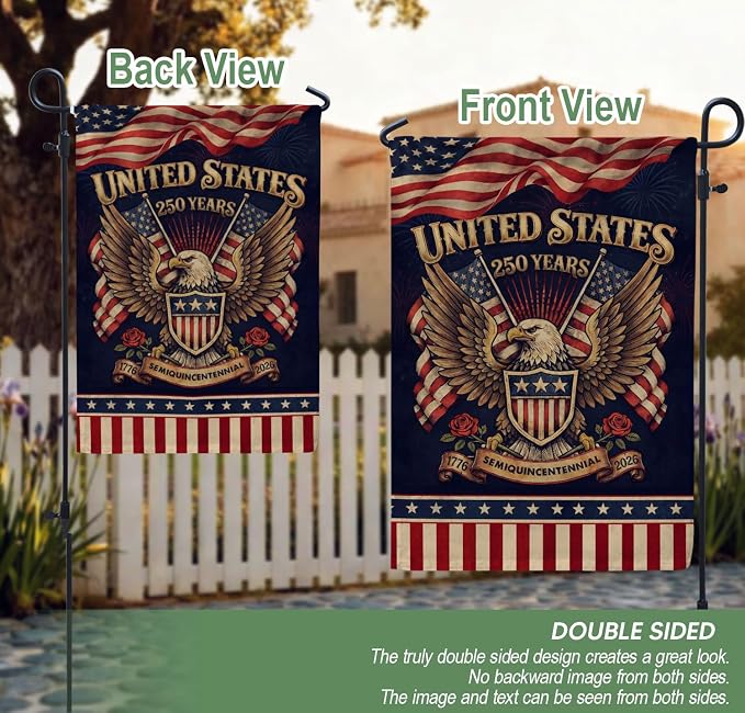 1776-2026 Commemorative, 250 Anniversary Usa Flag, Dualided Design, American 250th Anniversary Patriotic Design, American Flag With Eagle, Garden Flags For Outside 2 (12x18 Inch)