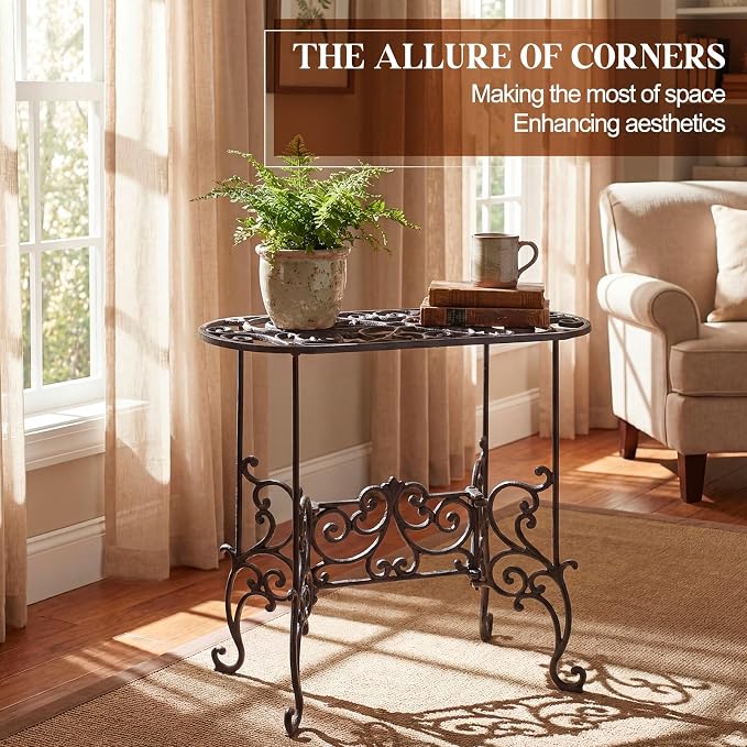 Heavy Duty Cast Iron Potted Plant Stand 22in tall Metal Garden Table Potted Plant Holder Cast Iron Tree Stand Indoor Outdoor Corner Shelf for Planters Vases Lanterns Ornaments & Books