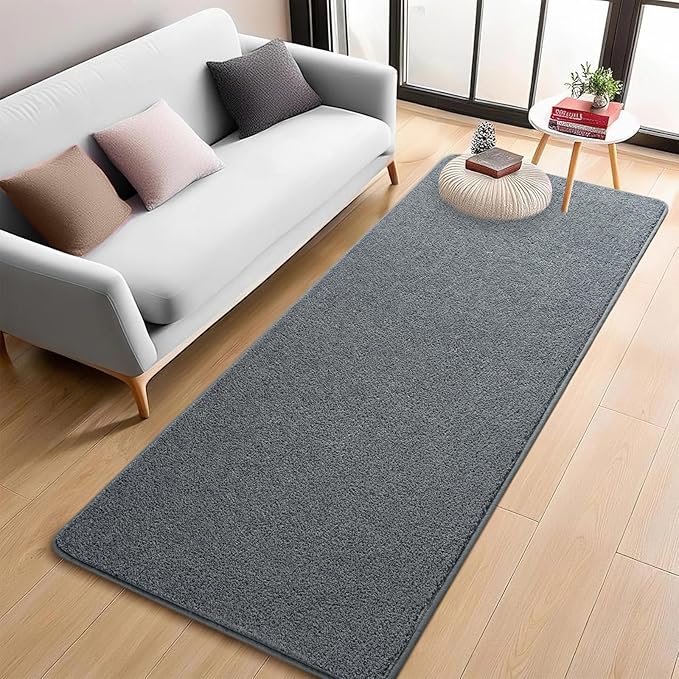 Dark Grey 2x6 Hallway Runner Rug | Washable Memory Foam, Low Pile Non Slip Indoor Carpet for Bedroom Bedside Entrance Classroom College Dorm Room Home Decor